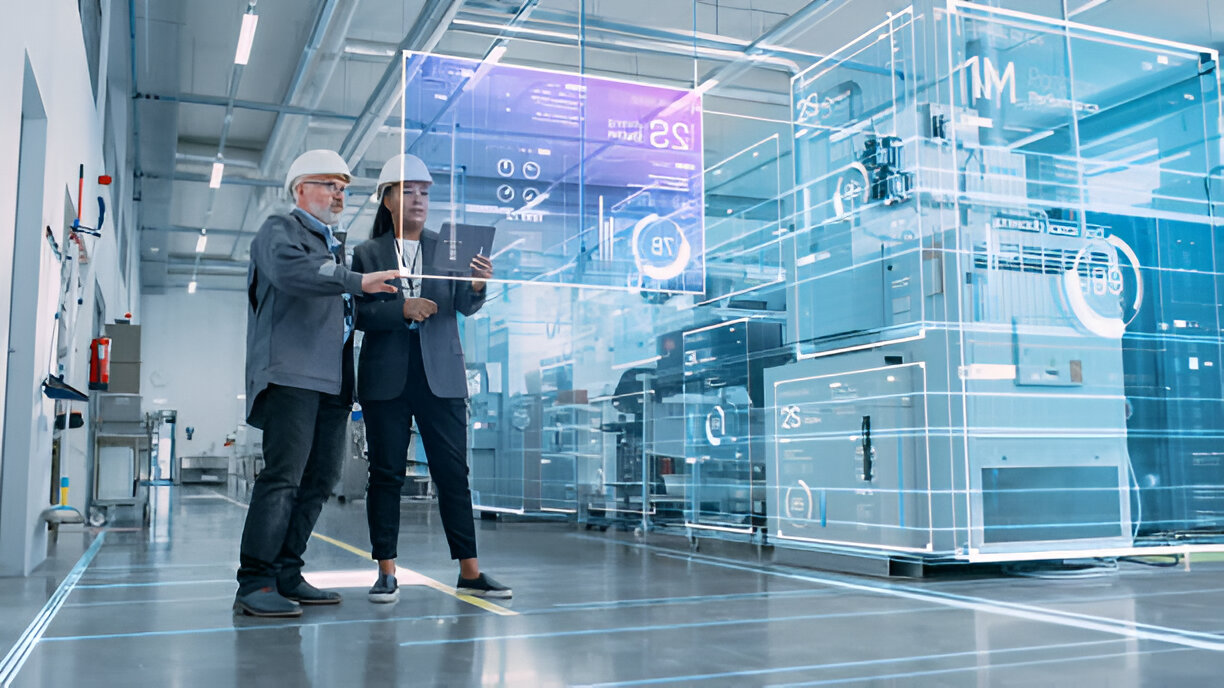 this an image of two technicians nonitoring the final products in a warehouse using the current technology a testament of The Future of Engineering: Transforming the Industry with AI and Machine Learning